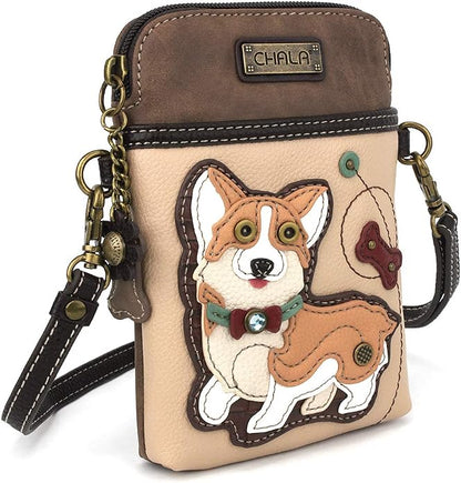 CHALA Dog Collection Cell Phone Crossbody Purse-Women PU Leather/Canvas Multicolor Handbag with Adjustable Strap