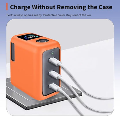 for Anker Prime 160W Charger Case [Orange] – Soft Silicone Protective Cover with Shockproof Dustproof Sleeve + 2 Screen Protectors for Anker Prime 160W 3-Port Compact Dynamic Charger