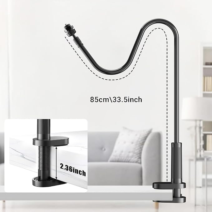 Flexible Webcam Stand Mount for Desk, Gooseneck Webcam Tripod with Clamp, Desktop Phone Holder & Table Top Tripod Compatible with Action Camera Gopro C922 C930e C920S C920 C615 C960 C920x Brio