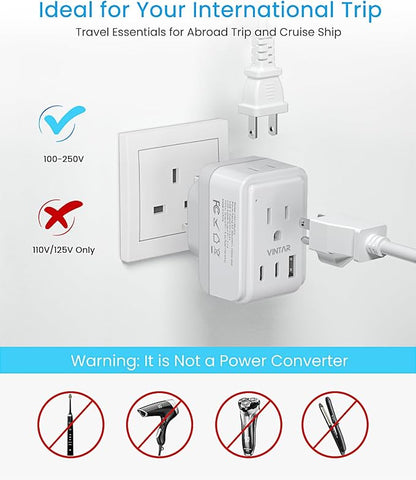2 Pack US to UK Ireland Plug Adapter, VINTAR Foldable Type G Power Adapter, UK Travel Adaptor with 2 Outlets and 3 USB(2 USB C Ports) for England Scotland Ireland London Dubai Singapore Hong Kong