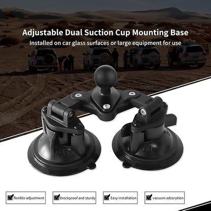 Dual Suction Cup Mount Base with 1-Inch Ball, Compatible with RAM Mounts B Size Double Socket Arms & 25mm Ball Systems