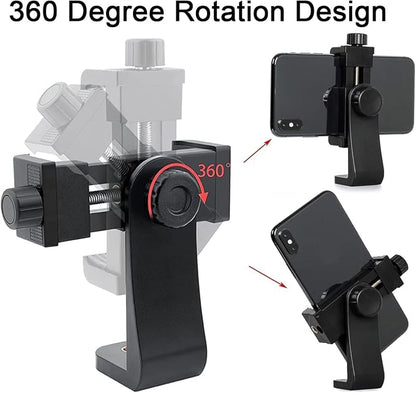 Cell Phone Tripod Mount Adapter, Universal Phone Holder Adjustable Clamp, 360 Degree Rotatable Bracket 1/4" Screw Clip for iPhone, Samsumg, Selfie Stick, Monopod (Black-1 Pack)