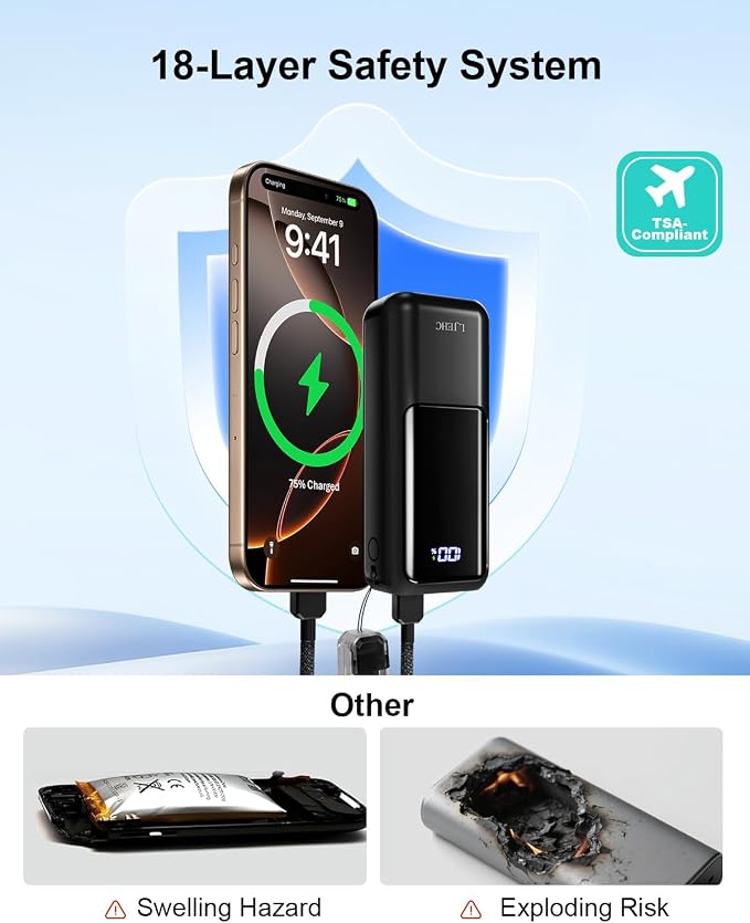 Mini Portable Charger,Small 22.5W PD Power Bank,10000mAh USB C in&Out Fast Charging Pocket Size Battery Pack,Travel Essentials Phone Charger for iPhone 17 16 15 Pro Air,Samsung S24,Android,iPad etc