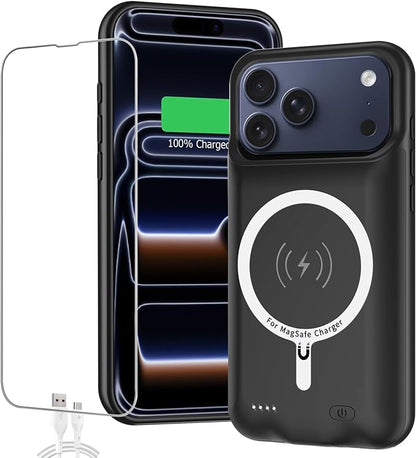 Battery Case for iPhone 17 Pro Max, 12000mAh Capacity Portable Charger Case Rechargeable Smart Battery Pack Compatible with iPhone 17 Pro Max 6.9 inch Charging Cover Support Wireless Charging (Black)