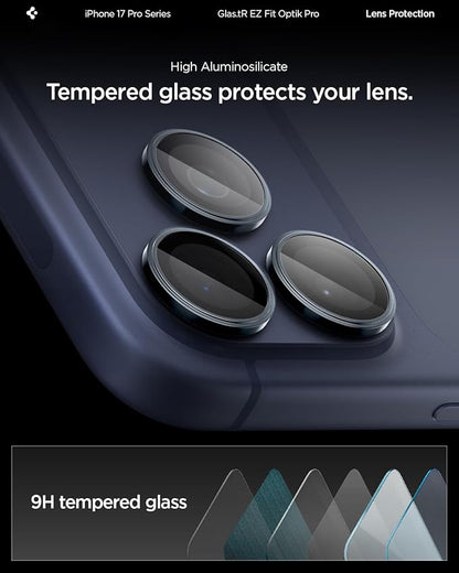 Spigen Camera Lens Screen Protector [GlasTR EZ Fit Optik Pro] Designed for iPhone 17 Pro Max | iPhone 17 Pro | iPhone 15 Pro Max | 15 Pro [Case Friendly] - Deep Blue [2 Pack]