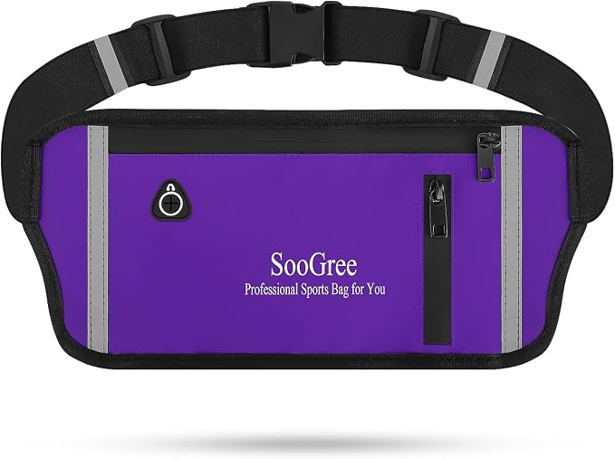 SooGree Men Women Running Belt Fanny Pack, Resistant Waist Pack Money Belt Bag for Hiking Cycling Workout, Gym Phone Holder with Adjustable Strap (GSP1187-Purple)