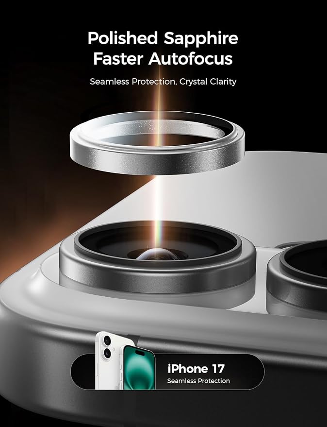 MAGIC JOHN for iPhone 17 Camera Lens Protector [Alignment Kit&1:1 Invisible Fit] 9H Aerospace Tempered Glass, Ultra HD, Metal Individual Ring，Case Friendly, Set of 2,Sliver