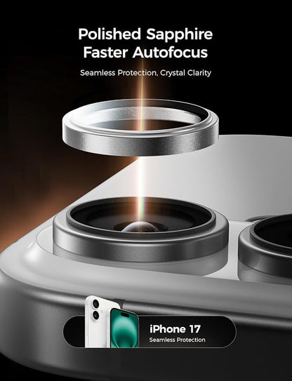 MAGIC JOHN for iPhone 17 Camera Lens Protector [Alignment Kit&1:1 Invisible Fit] 9H Aerospace Tempered Glass, Ultra HD, Metal Individual Ring，Case Friendly, Set of 2,Sliver
