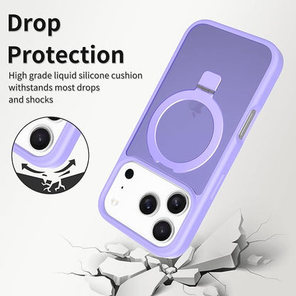 Ultra-Magnetic Stand for iPhone 17 Pro Max Case [Military Drop Protection] [Compatible with MagSafe] Shockproof Translucent Matte Slim Ring Holder Case for iPhone 17 Pro Max (Lavender Purple)