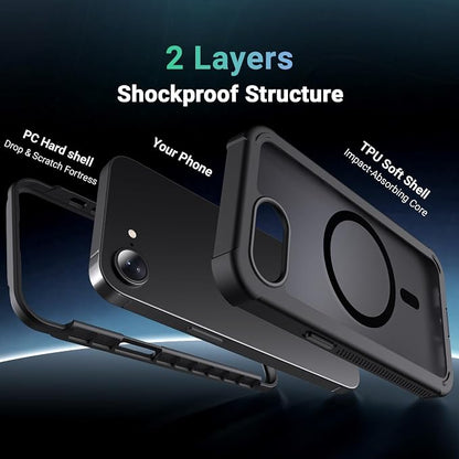 jaroco Magnetic for iPhone 17e Case& iPhone 16e Case, [Compatible with MagSafe][Military Grade Drop Protection][Heavy Duty Protection][Non-Slip][Shockproof] 2-Layer Bumper Phone Case 6.1''-Black