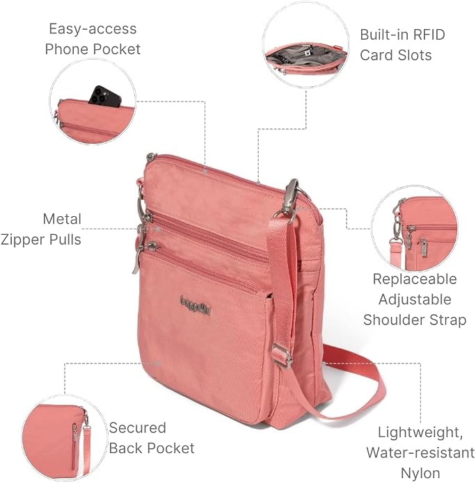 Baggallini Modern Pocket Crossbody Bag for Women, 8.5"x8.5" Handbag Purse with RFID, Lightweight Water-Resistant