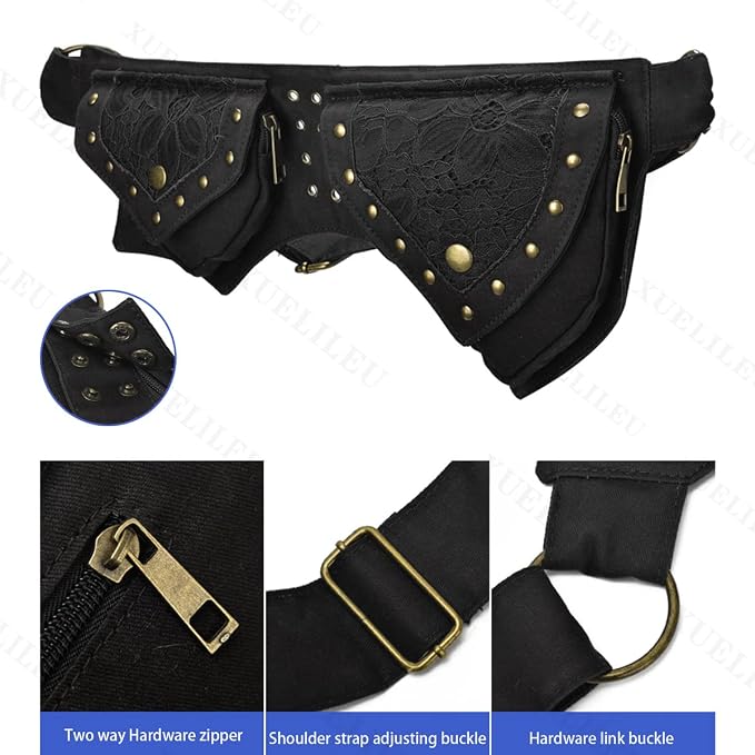 Fanny Packs for women fashionable,Fanny Pack Lace Waist Bag Pouch Utility Belt Fanny bag Waist Pack for Sports Hiking Travel Renaissance Faire Festival Fanny Pack