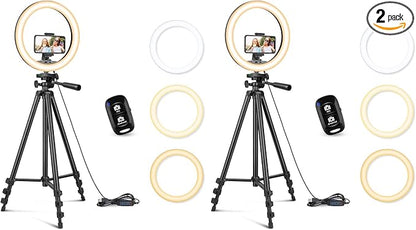 Sensyne 12'' Ring Light with 50'' Extendable Tripod Stand, LED Circle Lights with Phone Holder for Live Stream/Makeup/YouTube Video/TikTok, Compatible with All Phones (Pack of 2)