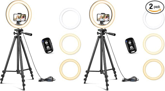 Sensyne 12'' Ring Light with 50'' Extendable Tripod Stand, LED Circle Lights with Phone Holder for Live Stream/Makeup/YouTube Video/TikTok, Compatible with All Phones (Pack of 2)