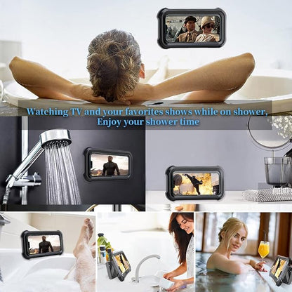 Upgraded 480° Rotating Shower Phone Holder Waterproof Case with Touch Screen,OOLYICO Shower Accessories Guardian Buddy Phone Holder Wall Mount Shelf in Bathroom Bathtub for 4" - 7" Cell Phone -Black