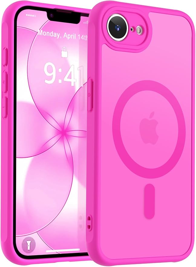 MOCCA Strong Magnetic for iPhone 17e Case/iPhone 16e Case [Compatible with Magsafe] [Full Camera Protection] Slim Translucent Matte Shockproof Phone Case for iPhone 17e / 16e 6.1", Hot Pink