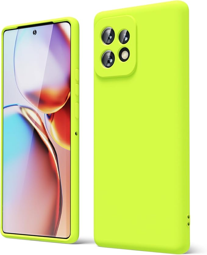 oakxco for Motorola Moto Edge Plus 2023 Case Silicone, Thin Slim Grip Soft Rubber Gel Protective Phone Case for Women, Matte Plain Bright Color Aesthetic Girly Case with Camera Cover, Neon Green Lime