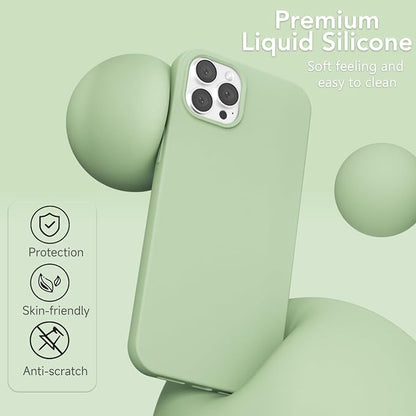 for iPhone 12/12 Pro Case Silicone Compatible with Magsafe Case, Ultra Slim Thin Magnetic Phone Cases Mag Safe, Cute Soft Rubber Gel Matte Plain Wireless Charging Cover for Women, Sage Green