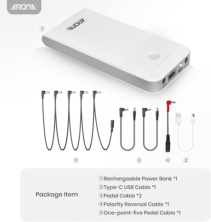 AROMA Guitar Pedal Battery Power Bank Supply Rechargeable with Built-in 10000mAh for 9V Effect Pedal and More Devices