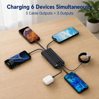 10000mAh Portable Charger with 4 Built-in Cables, 22.5W Fast Charging Power Bank, LED Display, Slim Travel Battery Pack for iPhone 17/16/15/14, Samsung Galaxy, iPad & More