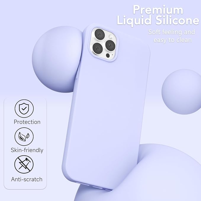 for iPhone 12 Pro Max Case Silicone Compatible with Magsafe Case, Ultra Slim Thin Magnetic Phone Cases Mag Safe, Cute Soft Rubber Gel Matte Wireless Charging Cover for Women, Purple Lavender