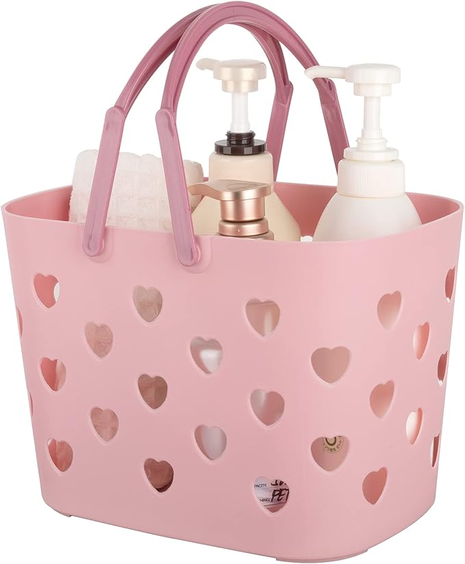 Anyoifax Portable Shower Caddy Tote Plastic Storage Basket with Handle Box Organizer Bin for Bathroom, Pantry, Kitchen, College Dorm, Garage - Pink