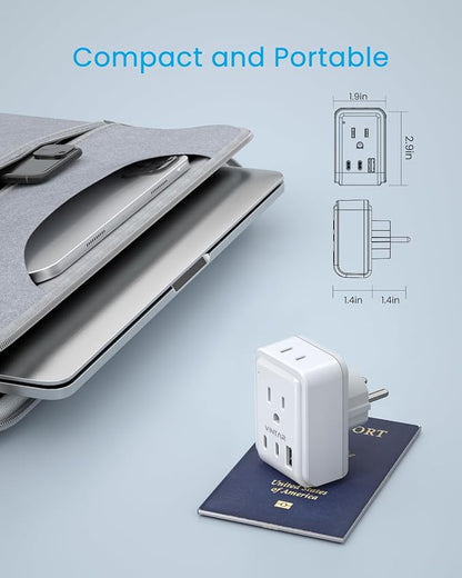 2 Pack Type E F Plug Adapter, VINTAR Germany France Travel Plug Adapter with 3 USB Ports(2 USB C) and 2 Outlets, 5 in 1 Schuko Type F Power Adapter for US to Europe EU Spain Korea Greece Iceland