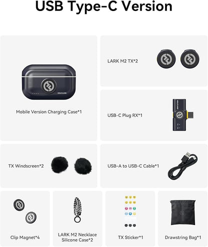Hollyland Lark M2 Wireless Microphone for iPhone15/16/17&Android, USB C Mini Lapel Microphone Wireless, 1000ft Range, Hi-Fi Audio, Noise Cancellation, 30H Battery for Video Recording, Streaming