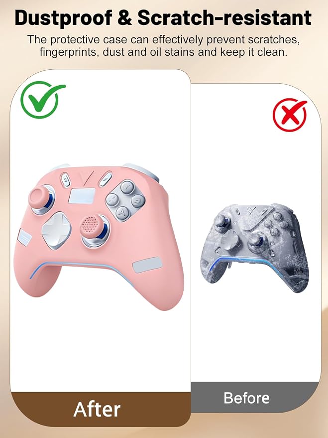 Silicone Protective Case for Flydigi Apex 5 Wireless Controller, Full-Body Protective Cover with Precise Cutout, Shockproof Dustproof Protector Sleeve & Scratch-Resistant Sleeve (Pink)