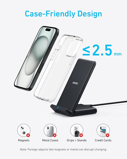Anker 313 Wireless Charger (Stand), Qi-Certified for iPhone 17/17 Pro/17 Pro Max/16/15/14/13, 10W Fast-Charging Galaxy S23 S22 S21(No AC Adapter) (Black, 2 Pack)