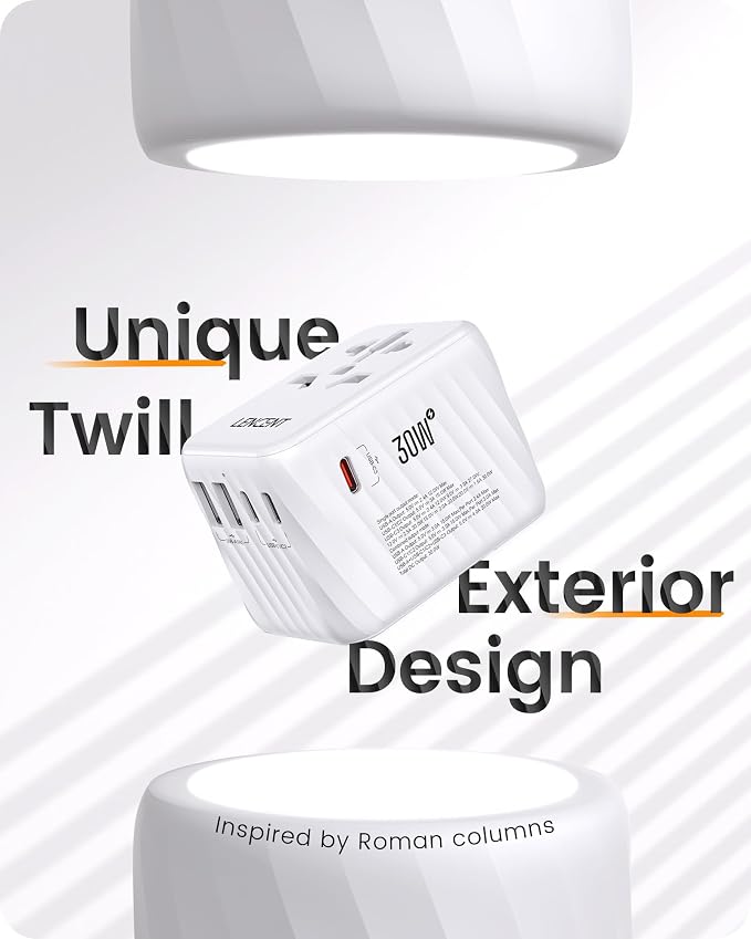 LENCENT Universal Travel Power Adapter, 30W International Wall Charger | with USB C Fast Charging, Worldwide Plug Adaptor Travel Essentials for US to EU UK Ireland Australia Type C/G/A/I White