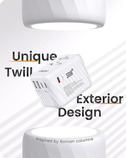 LENCENT Universal Travel Power Adapter, 30W International Wall Charger | with USB C Fast Charging, Worldwide Plug Adaptor Travel Essentials for US to EU UK Ireland Australia Type C/G/A/I White