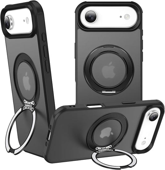 360° Magnetic Swivel Ring for iPhone 17 air case, Built-in Metal Stand and Ring Holder, Magsafe Compatible, Military Grade Protection, Shock Resistant - Black