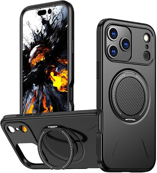 Shockproof Case for iPhone 17 Pro Max/17 Pro/17 Air/17, Magnetic Ring Adjustable Stand Cover Heavy Duty Protection Slim Hard Wireless Charging Shell (17,Black)