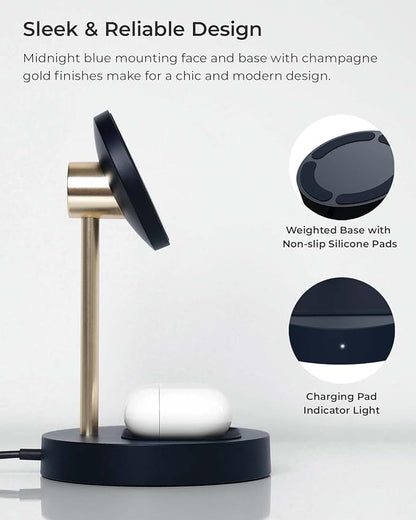 iOttie Velox Magnetic Wireless Duo Stand. 7.5W Mounting Stand + 5W Charging Pad. MagSafe Compatible for iPhone 12, iPhone 13, iPhone 14, & iPhone 15 Series & Qi AirPods Charger (Adapter not Included)