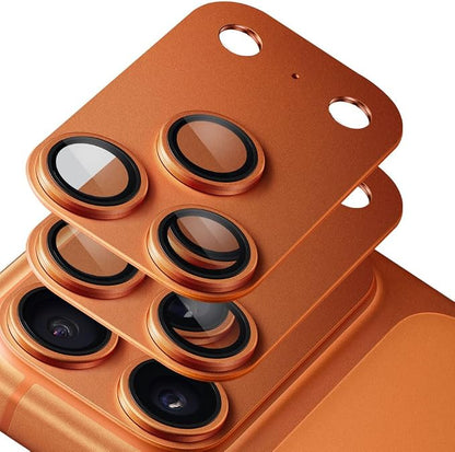 for iphone 17 pro camera protector (2 Pack),Aluminum Alloy Metal matte Case Tempered Glass Camera Screen Protector Accessories (Cosmic Orange, iPhone 17 Pro)
