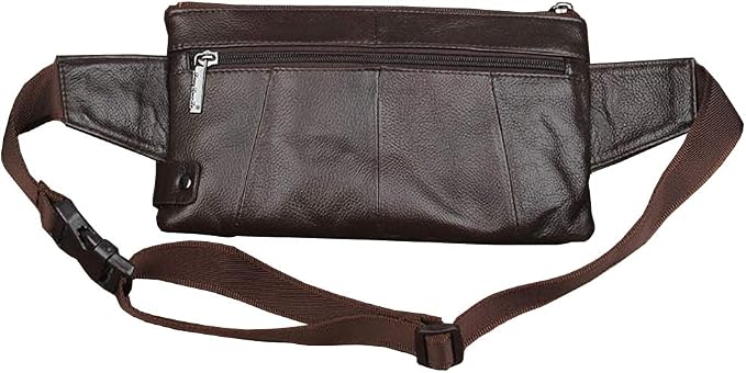 Hebetag Leather Waist Bag Fanny Pack for Men Hip Bum Belt Waist Purse Travel Hiking Walking Cell Phone Pouch Sling Chest Daypack, Coffee
