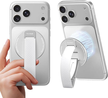 2026 Klearlook for MagSafe Phone Grip with Silicone Finger Strap, Removable Magnetic Phone Ring Holder with Adjustable Kickstand, Finger Phone Ring Grip for iPhone 17/16/15/14/13/12 Series, White