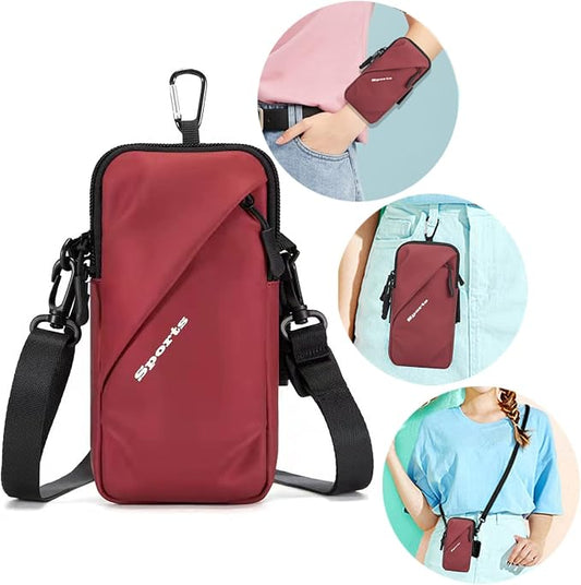 Prime Comfort Cell Phone Holder, Small Crossbody Shoulder Holsters Bag with Arm Band, Fits iPhone and Android, Use for Running, Walking, Hiking & Biking (6.7 Inches, Red)