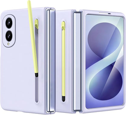 NINKI Stylus Pen for Samsung Galaxy Fold 8 Case with Built-in Screen Protector,Stylus Pen Holder Military Grade Rugged Dustproof Pen Storage Matte Case for Galaxy Fold 8 Light Purple