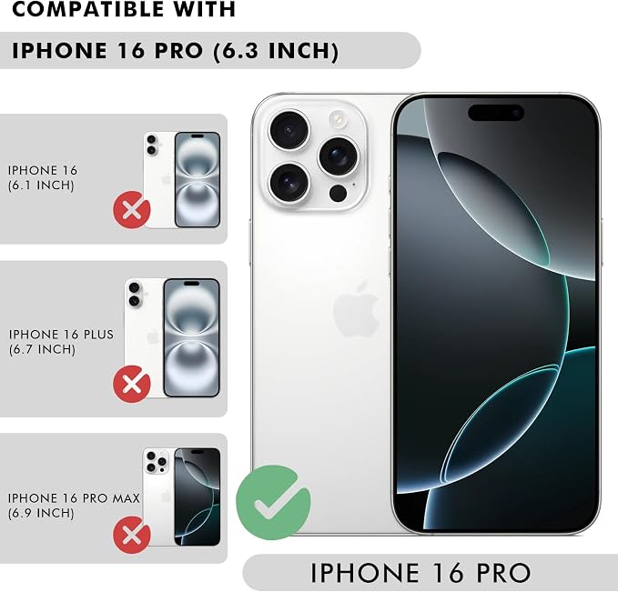 ZVE for iPhone 16 Pro Wallet Case for Women, PU Leather Shockproof Crossbody Phone Case with Card Holder for iPhone 16 Pro 6.3 Inch-Black