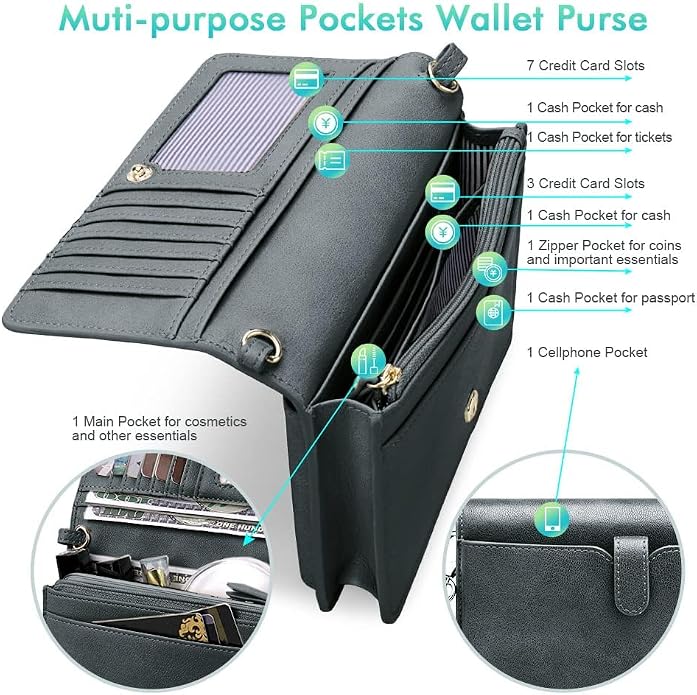nuoku Women Small Crossbody Bag Cellphone Purse Wallet with RFID Card Slots 2 Straps Wristlet