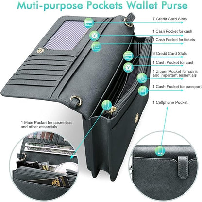 nuoku Women Small Crossbody Bag Cellphone Purse Wallet with RFID Card Slots 2 Straps Wristlet