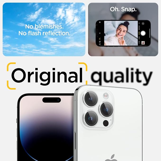 Spigen Camera Lens Screen Protector [GlasTR EZ Fit Optik Pro] Designed for iPhone 15 Pro Max/iPhone 15 Pro/iPhone 14 Pro Max/iPhone 14 Pro [Case Friendly] - Silver [2 Pack]