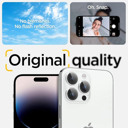 Spigen Camera Lens Screen Protector [GlasTR EZ Fit Optik Pro] Designed for iPhone 15 Pro Max/iPhone 15 Pro/iPhone 14 Pro Max/iPhone 14 Pro [Case Friendly] - Silver [2 Pack]
