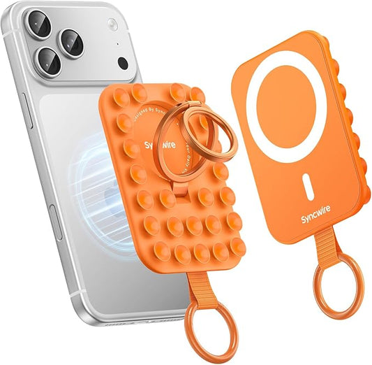 Syncwire Magnetic Suction Phone Mount for MagSafe, Silicone Octo Cup Buddy Sticky Grip Ring Holder, Hands-Free/Selfie/Video for TikTok & Instagram Influencer/Creator, iPhone Compatible,Orange