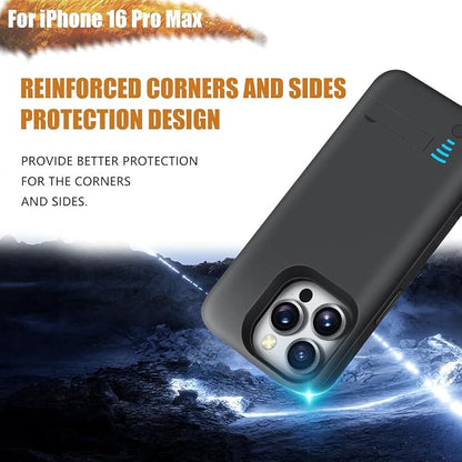 Sitong Battery Case for iPhone 16 Pro Max, 6000mAh Rechargeable Extended Battery Charging/Charger Case, Add 100% Extra Juice (6.9 Inches) Black