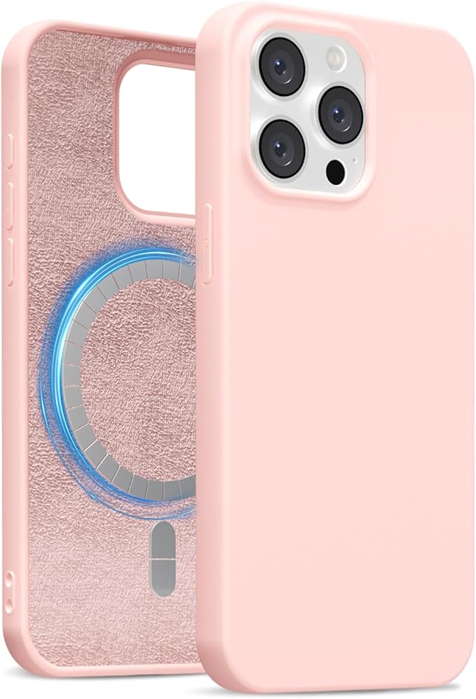 for iPhone 13 Pro Case Silicone Compatible with Magsafe Case, Ultra Slim Thin Magnetic Phone Cases Mag Safe, Cute Soft Rubber Gel TPU Matte Plain Wireless Charging Cover for Women, Light Pink