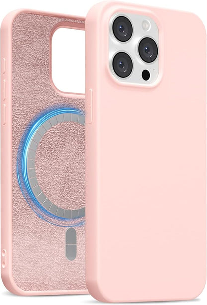 for iPhone 15 Pro Max Case Silicone Compatible with Magsafe Case, Ultra Slim Thin Magnetic Phone Cases Mag Safe, Cute Soft Rubber Gel Matte Plain Wireless Charging Cover for Women, Light Pink