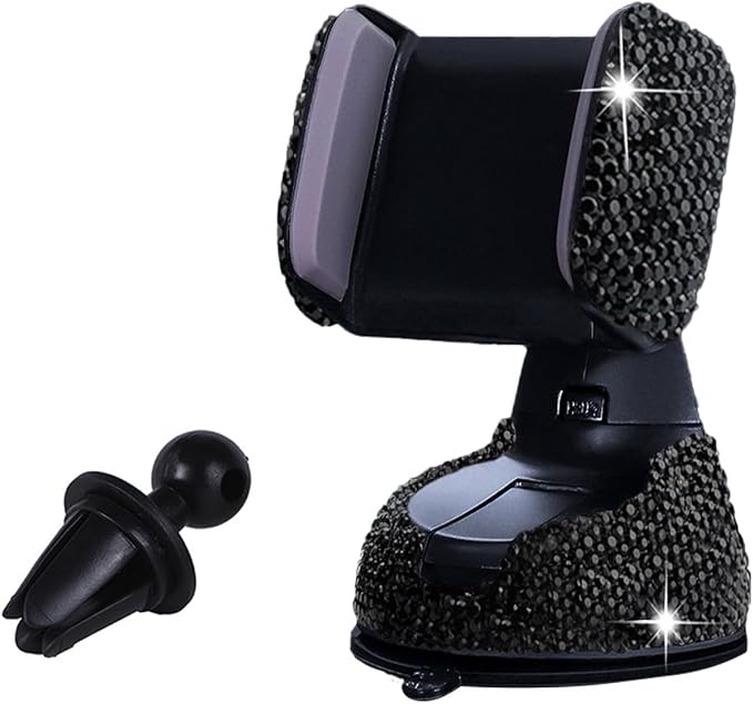 SUNCARACCL Bling Car Phone Holder, 360°Adjustable Crystal Auto Phone Mount Universal Rhinestone Car Stand Phone Holder Car Accessories for Windshield Dashboard and Air Outlet (Black)